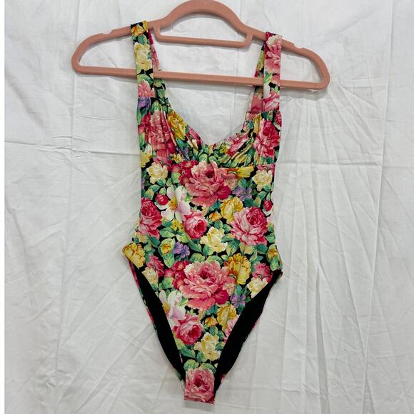 WeWoreWhat Ruched Floral Ruched One-Piece Swimsuit Multicolor Women's Size XS - Picture 3 of 5